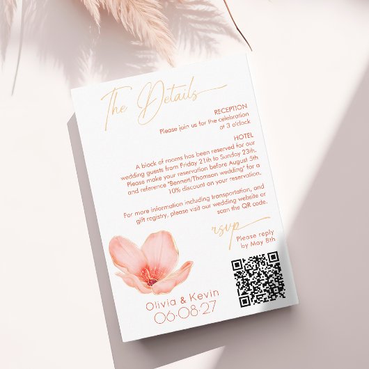 Trouwdetails fel sinaasappel bloem gebogen Foto Informatiekaartje