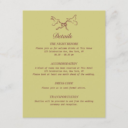 Trouwdetails Geïllustreerde Vogels Informatiekaartje (Voorkant)