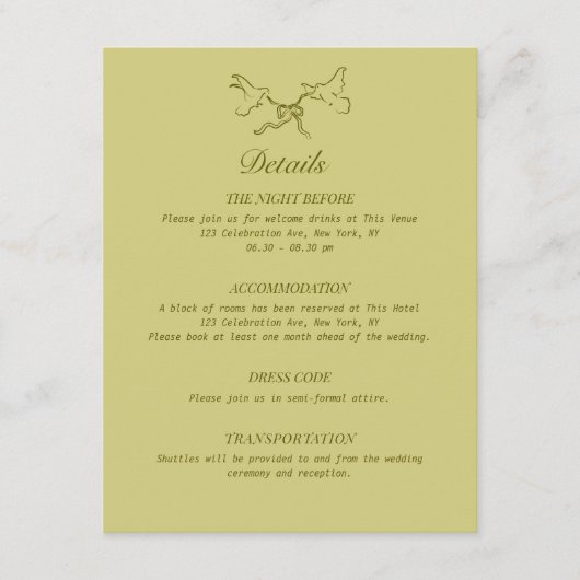 Trouwdetails Geïllustreerde Vogels Informatiekaartje (Voorkant)