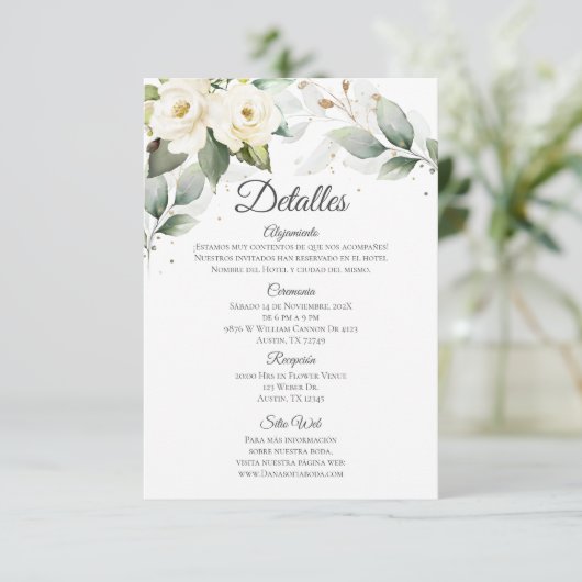 Trouwdetails groen eucalyptus in het Spaans Informatiekaartje (Staand voorkant)