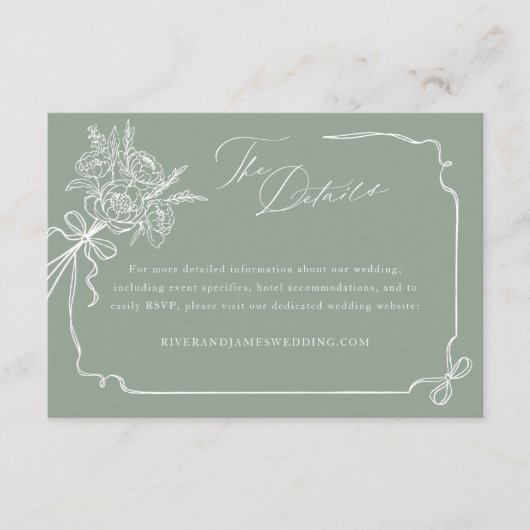 Trouwdetails Hand getrokken boog & lint boeket Informatiekaartje (Voorkant)