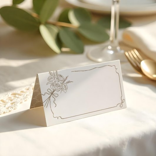 Trouwdetails Handgetekende Boog & Lint Boeket Plaatskaartje