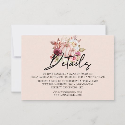 Trouwdetails Herfst Pompoen Bloemen Kaart (Voorkant)