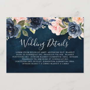 Trouwdetails in Navyblauw en Roze Roos Boho-stijl Informatiekaartje