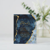 Trouwdetails in Navyblauw Goud Folie Agate Informatiekaartje (Staand voorkant)