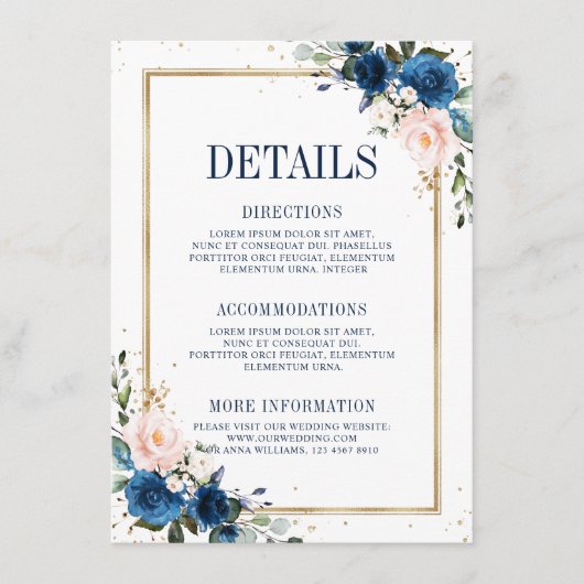 Trouwdetails in Navyblauw Roze Geometrisch Informatiekaartje (Voorkant)