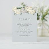 Trouwdetails in Stofblauw Hydrangea RSVP Kaartje (Staand voorkant)