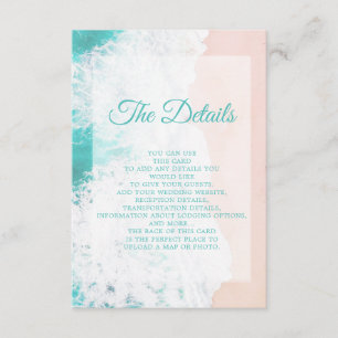 Trouwdetails in Teal Wit Strand Oceaan Bestemming Informatiekaartje