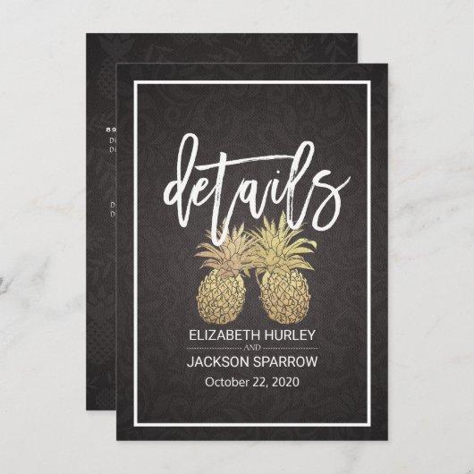 Trouwdetails Informatie Gouden Ananas Koppel Informatiekaartje (Voorkant / Achterkant)