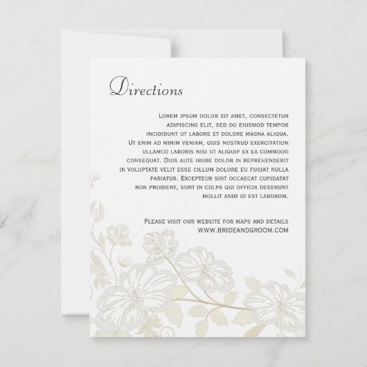Trouwdetails Invoegen Verticaal-Witte Bloemen Posh Kaart (Achterkant)