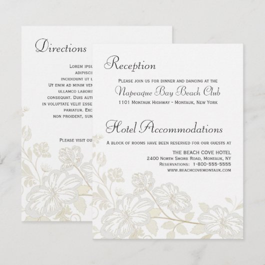 Trouwdetails Invoegen Verticaal-Witte Bloemen Posh Kaart (Voorkant / Achterkant)