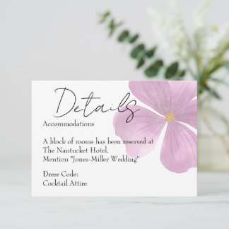 Trouwdetails Kaart - Elegant Paarse Bloem Thema Notitiekaartje