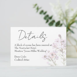 Trouwdetails kaart - Elegant Paarse Bloem Thema Notitiekaartje