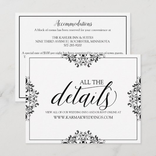 Trouwdetails Kaart / Info Kaart | Nadine (zwart) (Voorkant / Achterkant)