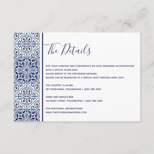 Trouwdetails kaart met blauwe tegels (Voorkant)