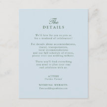 Trouwdetails kaart met bleekblauw monogram