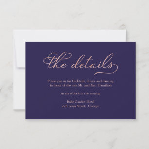 Trouwdetails kaart met Navy Blauwe Roze Gouden Sch