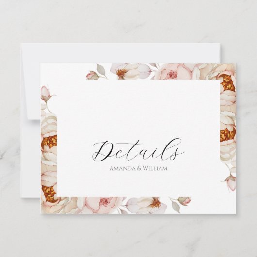 Trouwdetails Kaart met pioenen en Rozen (Achterkant)