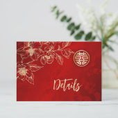 Trouwdetails Magnolia Rood Chinees Informatiekaartje (Staand voorkant)