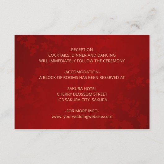Trouwdetails Magnolia Rood Chinees Informatiekaartje (Achterkant)