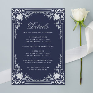 Trouwdetails Marineblauw Vintage Elegant Lettertyp Informatiekaartje