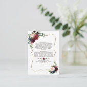 Trouwdetails Merlot Navy Blauw Bloemmotief Informatiekaartje (Staand voorkant)