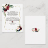 Trouwdetails Merlot Navy Blauw Bloemmotief Informatiekaartje (Voorkant / Achterkant)