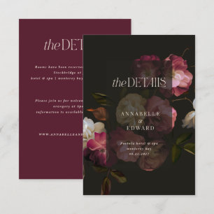 Trouwdetails met Bloemmotief in Burgundy & Zwart Informatiekaartje