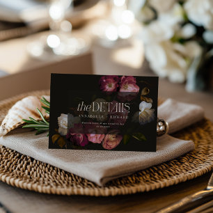 Trouwdetails met Bloemmotief in Burgundy & Zwart RSVP Kaartje