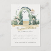 Trouwdetails met botanische bloemenboog aan zee informatiekaartje (Voorkant)