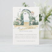 Trouwdetails met botanische bloemenboog aan zee informatiekaartje (Staand voorkant)