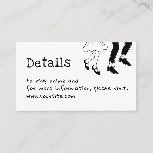 Trouwdetails met Doodle + QR-code | Zwart & Wit Informatiekaartje (Voorkant)