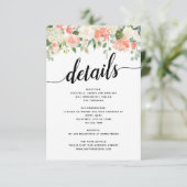 Trouwdetails met perzik- en blosbloemen informatiekaartje (Staand voorkant)