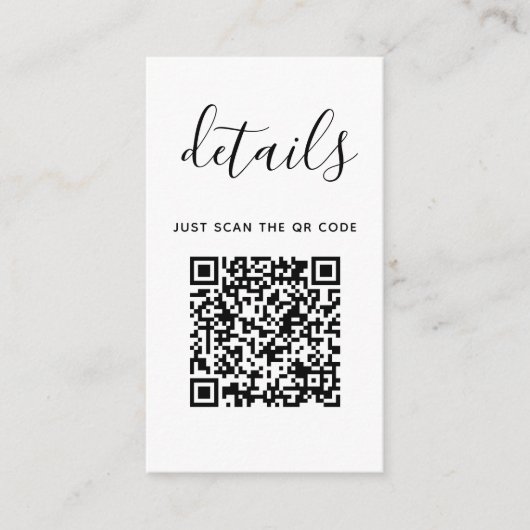 Trouwdetails met QR-code | Minimalistisch Modern Informatiekaartje (Voorkant)