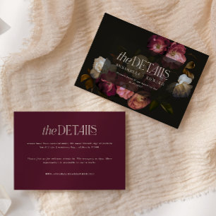 Trouwdetails met sombere bloemmotieven Burgundy &  Informatiekaartje