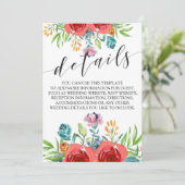 Trouwdetails met turkoois rode oranje aquarelrozen kaart (Staand voorkant)