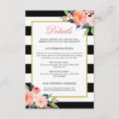 Trouwdetails Modern Bloemmotief Zwart Witte Strepe Informatiekaartje (Voorkant)