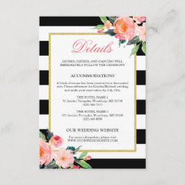 Trouwdetails Modern Bloemmotief Zwart Witte Strepe Informatiekaartje