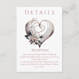 Trouwdetails - Modern roze hart met bloemen Informatiekaartje