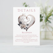 Trouwdetails - Modern roze hart met bloemen Informatiekaartje (Staand voorkant)