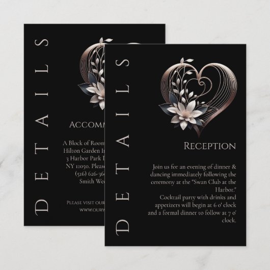 Trouwdetails - Modern roze hart met bloemen Informatiekaartje (Voorkant / Achterkant)