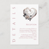 Trouwdetails - Modern roze hart met bloemen Informatiekaartje (Voorkant)