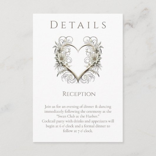 Trouwdetails - Moderne bloemen met een hart Informatiekaartje (Voorkant)