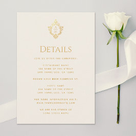 Trouwdetails Monogram Wapen Vintage Goud Ivoor Informatiekaartje