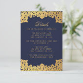 Trouwdetails  Navy Blue Faux Gold  Informatiekaartje (Staand voorkant)