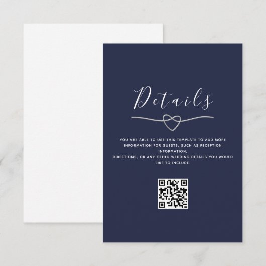 Trouwdetails Navy Blue QR-code Informatiekaartje (Voorkant / Achterkant)