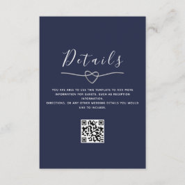 Trouwdetails Navy Blue QR-code Informatiekaartje