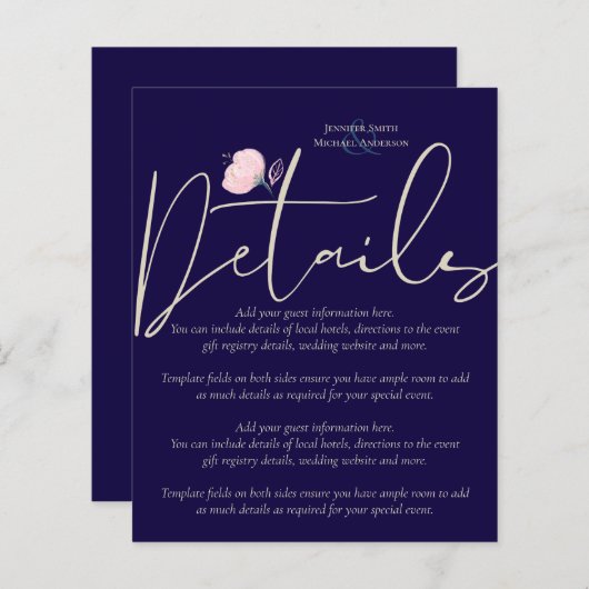 Trouwdetails Navy Blue Rose Goud Programma Budget (Voorkant / Achterkant)