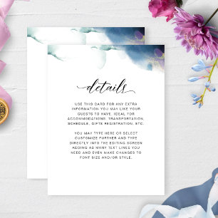 Trouwdetails, Paarse, Blauwe en Blauwgroen Waterve Informatiekaartje