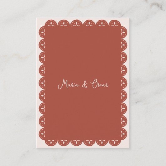 Trouwdetails Papel Picado Terracotta Mexicaans Informatiekaartje (Achterkant)